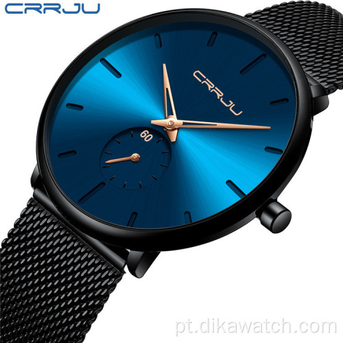 CRRJU 2150 Relógio masculino de quartzo marca de luxo preto aço inoxidável minimalista relógio analógico masculino à prova d &#39;água masculino pulso digital